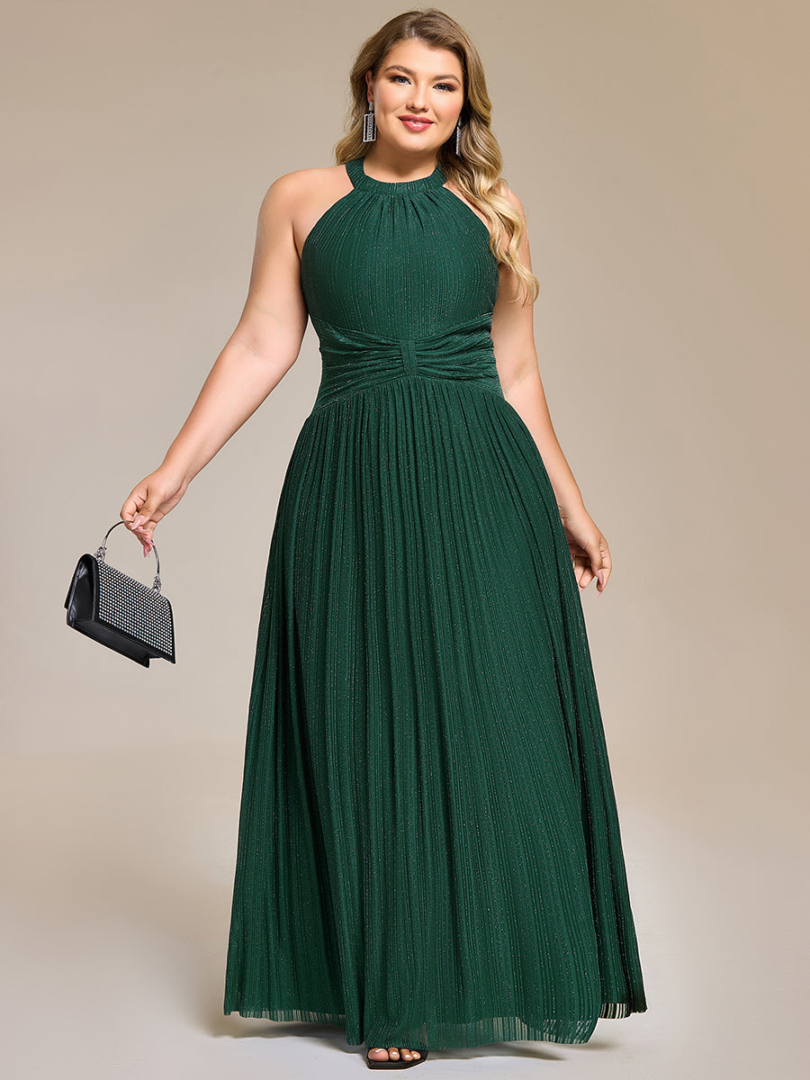 Robe de soirée formelle scintillante à col licou avec silhouette trapèze #Couleur_Vert Fonce