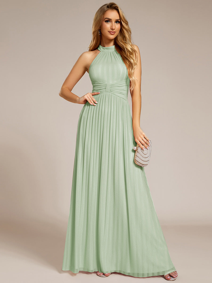 Robe de soirée formelle scintillante à col licou avec silhouette trapèze #Couleur_Menthe Verte
