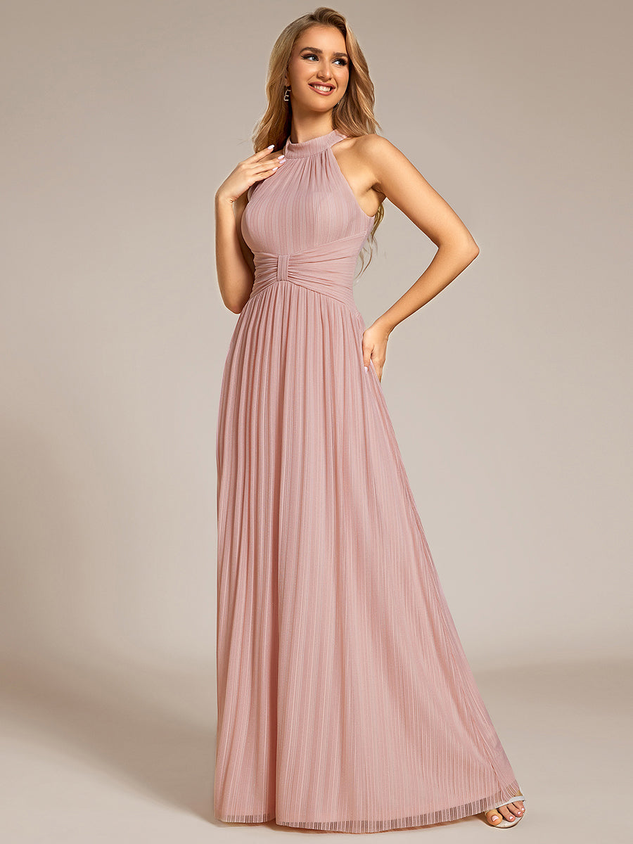 Robe de soirée formelle scintillante à col licou avec silhouette trapèze #Couleur_Rose