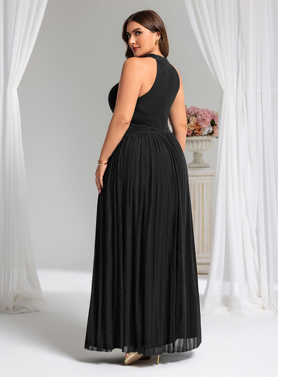 Robe de soirée formelle scintillante à col licou avec silhouette trapèze #Couleur_Noir