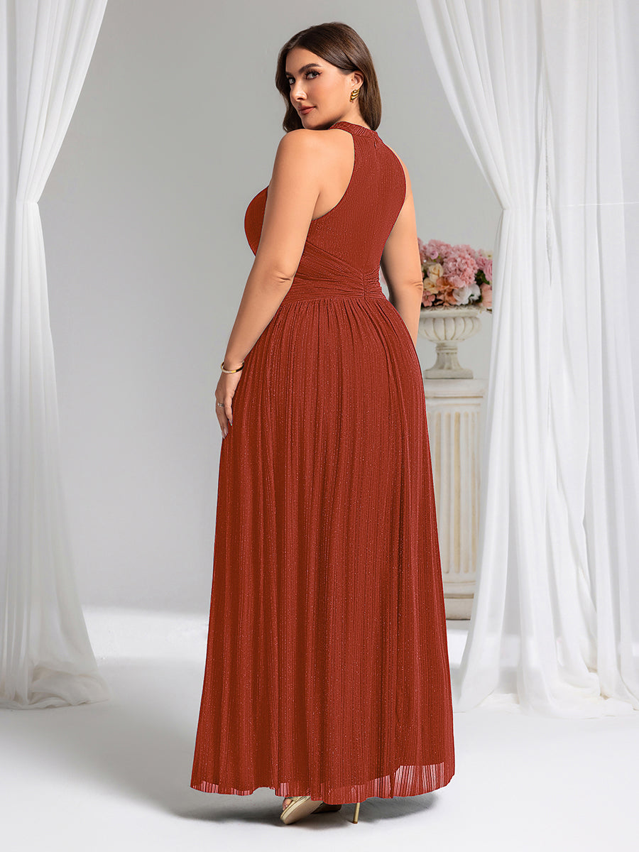 Robe de soirée formelle scintillante à col licou avec silhouette trapèze #Couleur_Burnt Orange