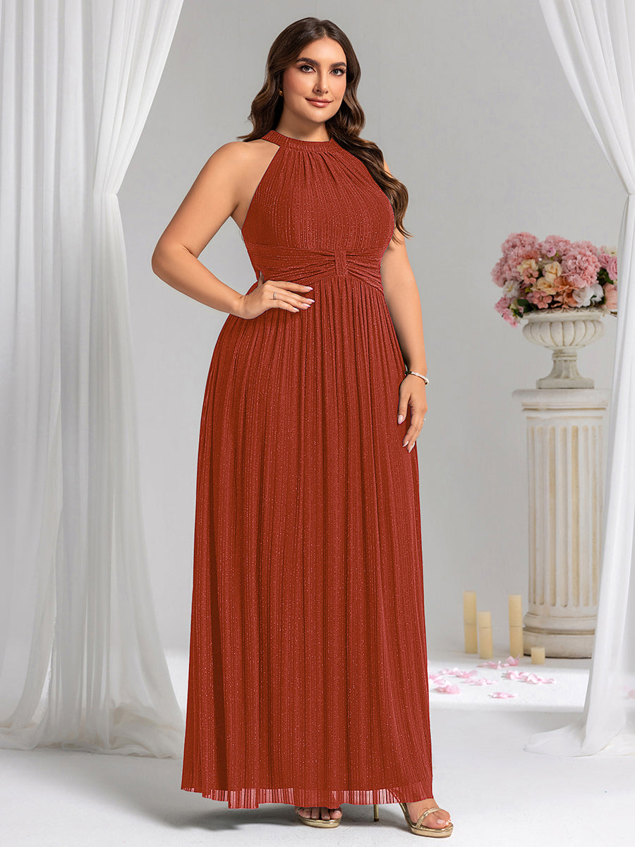 Robe de soirée formelle scintillante à col licou avec silhouette trapèze #Couleur_Burnt Orange