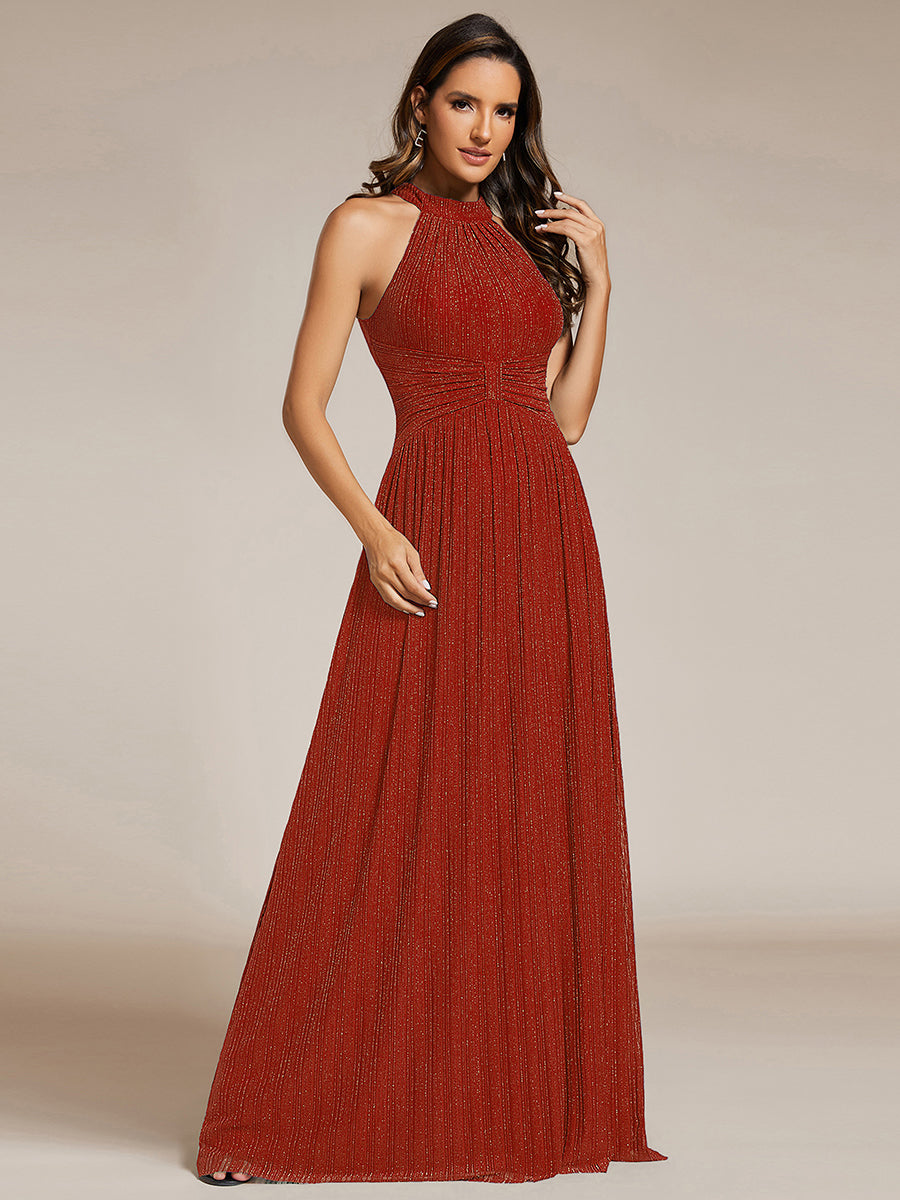 Robe de soirée formelle scintillante à col licou avec silhouette trapèze #Couleur_Burnt Orange