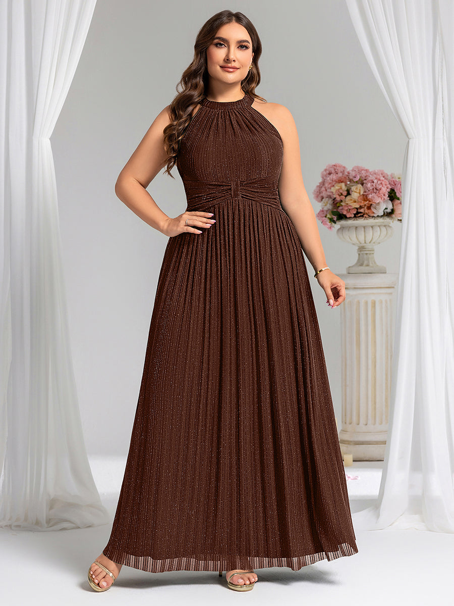 Robe de soirée formelle scintillante à col licou avec silhouette trapèze #Couleur_Marron chocolat