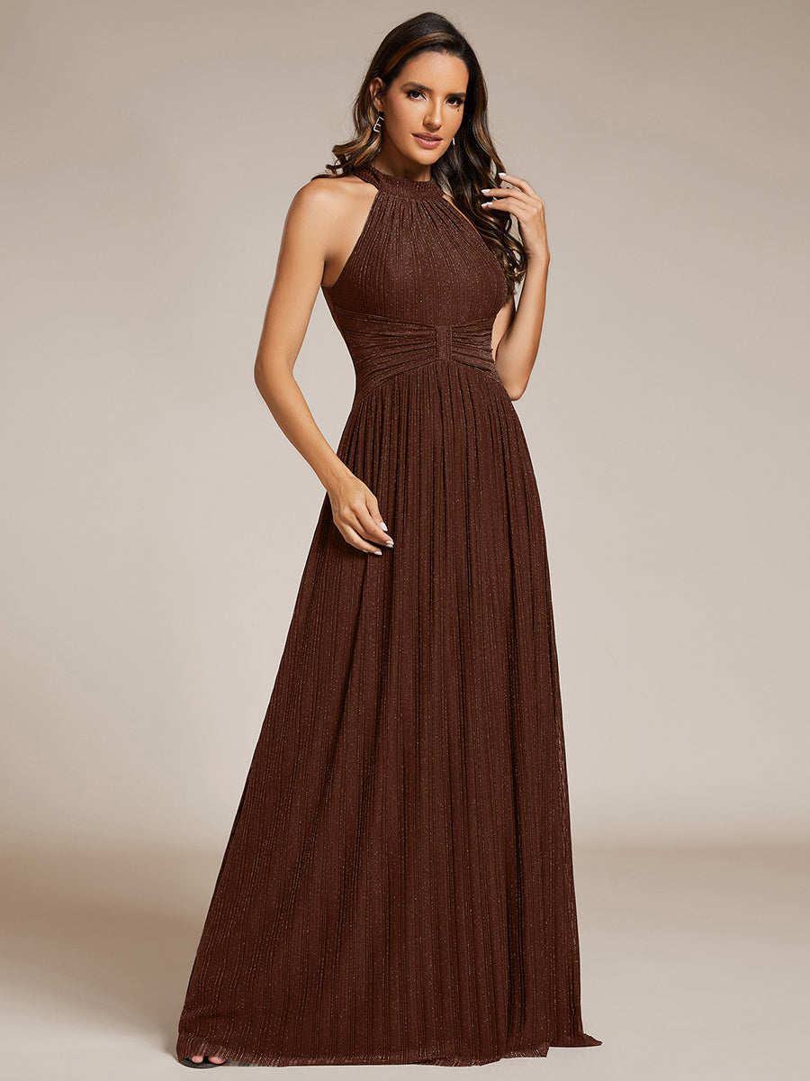 Robe de soirée formelle scintillante à col licou avec silhouette trapèze #Couleur_Marron chocolat