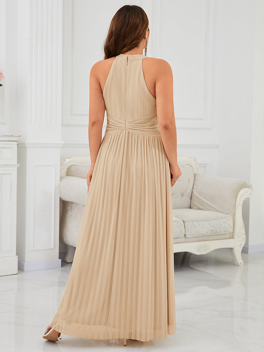 Robe de soirée formelle scintillante à col licou avec silhouette trapèze #Couleur_Champagner