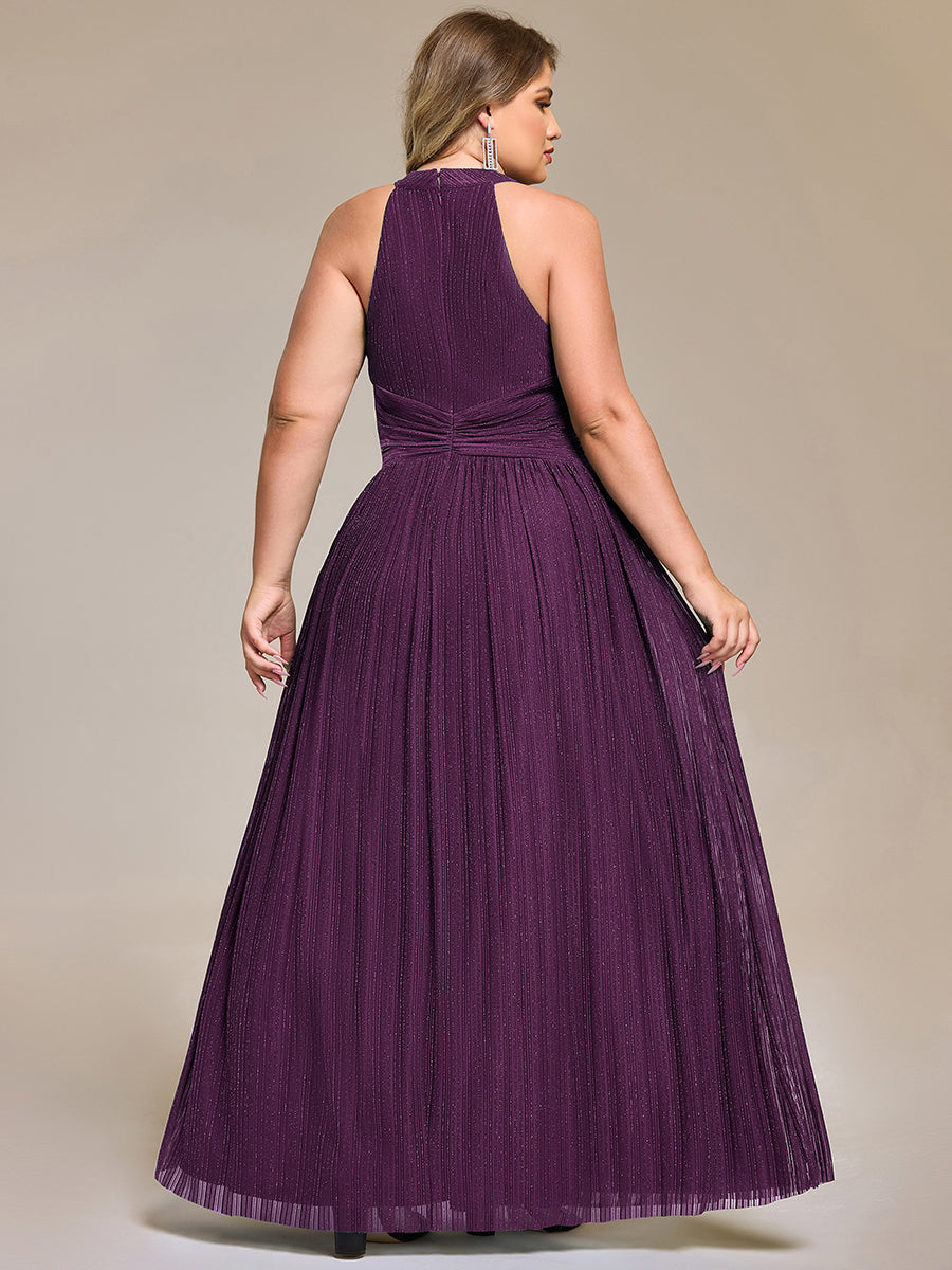 Robe de soirée formelle scintillante à col licou avec silhouette trapèze #Couleur_Glycine violette
