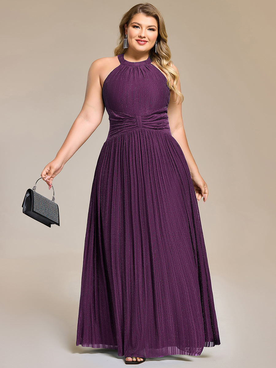 Robe de soirée formelle scintillante à col licou avec silhouette trapèze #Couleur_Glycine violette