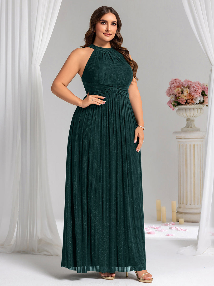Robe de soirée formelle scintillante à col licou avec silhouette trapèze #Couleur_Bleu Sarcelle