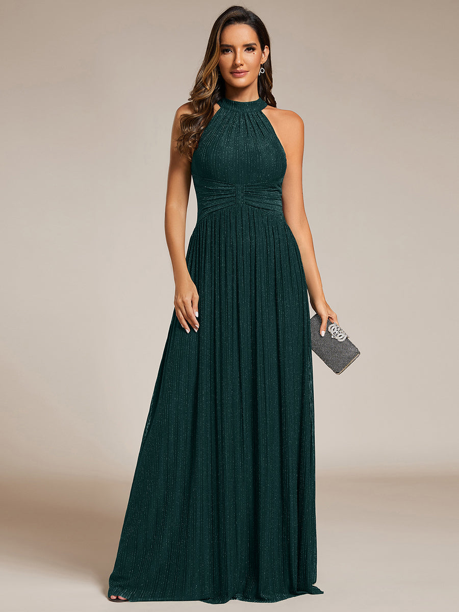 Robe de soirée formelle scintillante à col licou avec silhouette trapèze #Couleur_Bleu Sarcelle