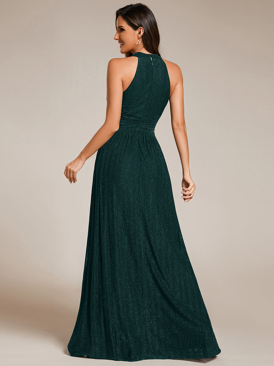 Robe de soirée formelle scintillante à col licou avec silhouette trapèze #Couleur_Bleu Sarcelle