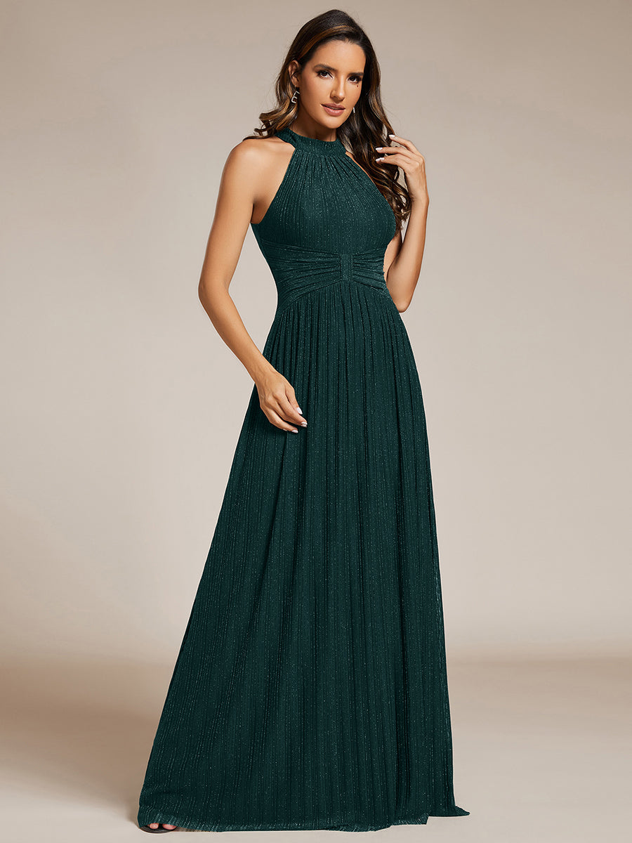 Robe de soirée formelle scintillante à col licou avec silhouette trapèze #Couleur_Bleu Sarcelle