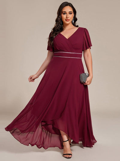 pretty DAKOTA|Robe de soirée longue en mousseline de soie à col en V et strass grande taille