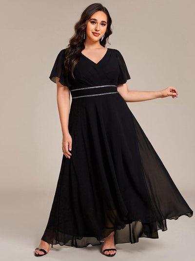 pretty DAKOTA|Robe de soirée longue en mousseline de soie à col en V et strass grande taille