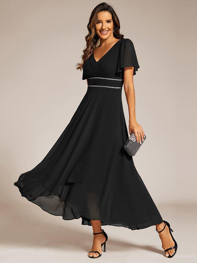 ever DAKOTA|Robe de soirée formelle en mousseline de soie à double col en V et taille ajustée