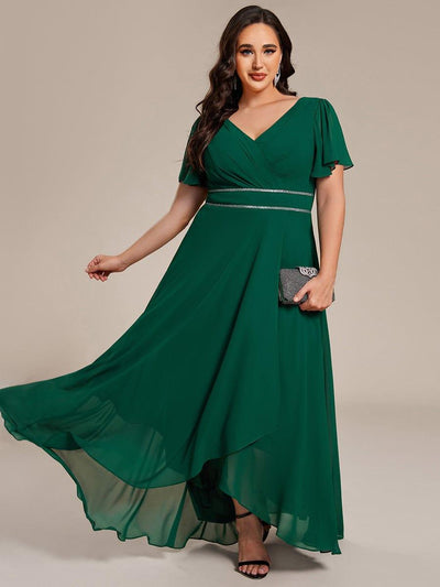 pretty DAKOTA|Robe de soirée longue en mousseline de soie à col en V et strass grande taille