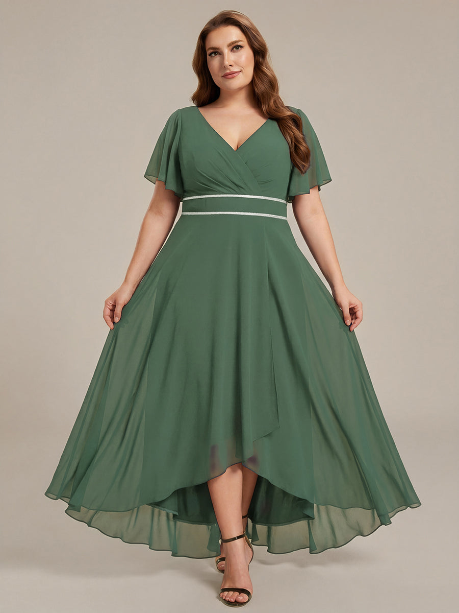 Robe de soirée formelle en mousseline de soie à double col en V et taille ajustée #Couleur_Eukalyptus Grün