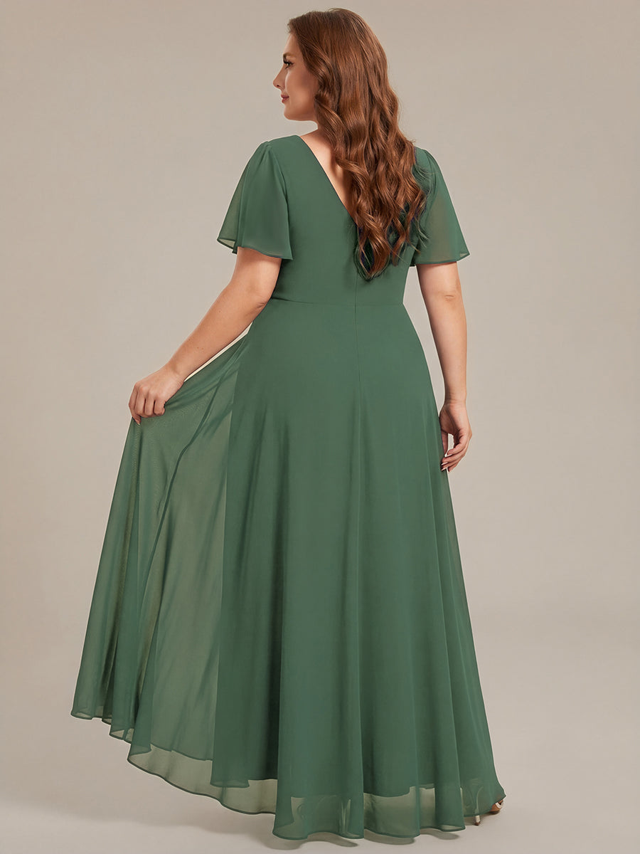 Robe de soirée formelle en mousseline de soie à double col en V et taille ajustée #Couleur_Eukalyptus Grün