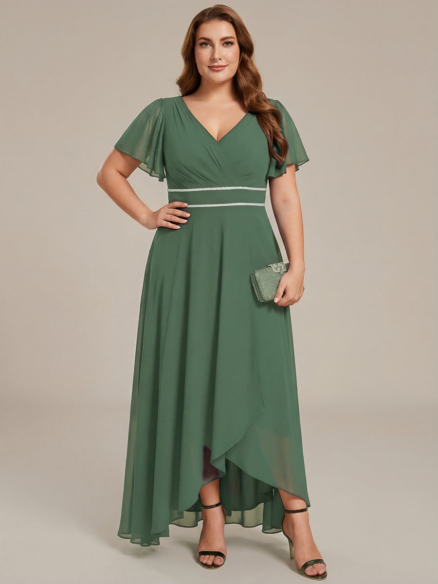 Robe de soirée formelle en mousseline de soie à double col en V et taille ajustée #Couleur_Eukalyptus Grün