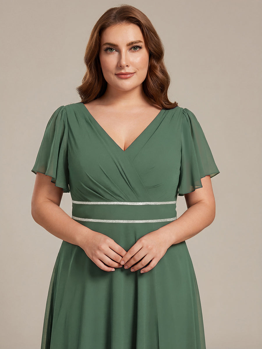 Robe de soirée formelle en mousseline de soie à double col en V et taille ajustée #Couleur_Eukalyptus Grün