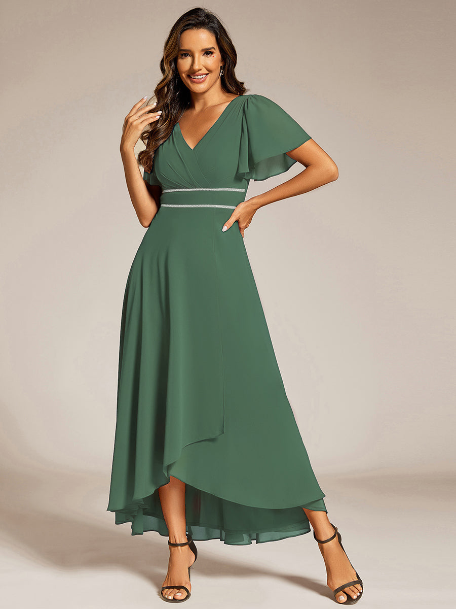 Robe de soirée formelle en mousseline de soie à double col en V et taille ajustée #Couleur_Eukalyptus Grün
