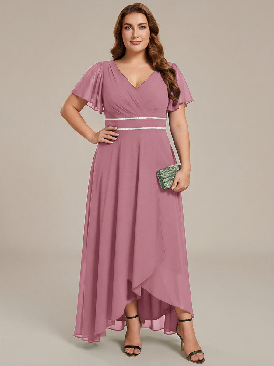 Robe de soirée formelle en mousseline de soie à double col en V et taille ajustée #Couleur_Orchidee