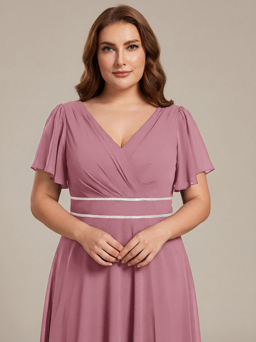 Robe de soirée formelle en mousseline de soie à double col en V et taille ajustée #Couleur_Orchidee