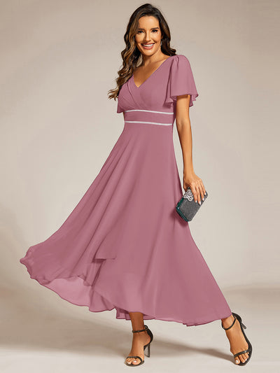 ever DAKOTA|Robe de soirée formelle en mousseline de soie à double col en V et taille ajustée