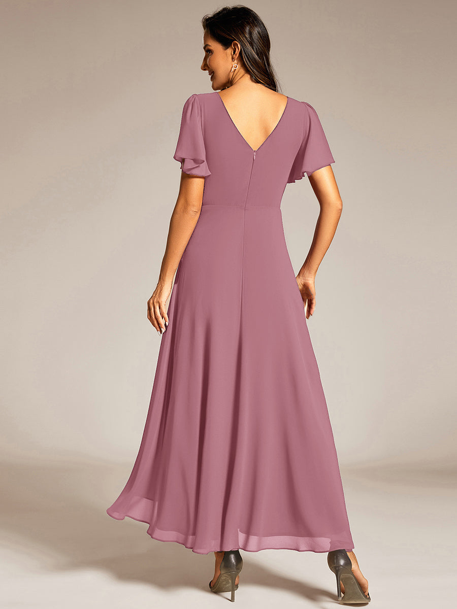 Robe de soirée formelle en mousseline de soie à double col en V et taille ajustée #Couleur_Orchidee