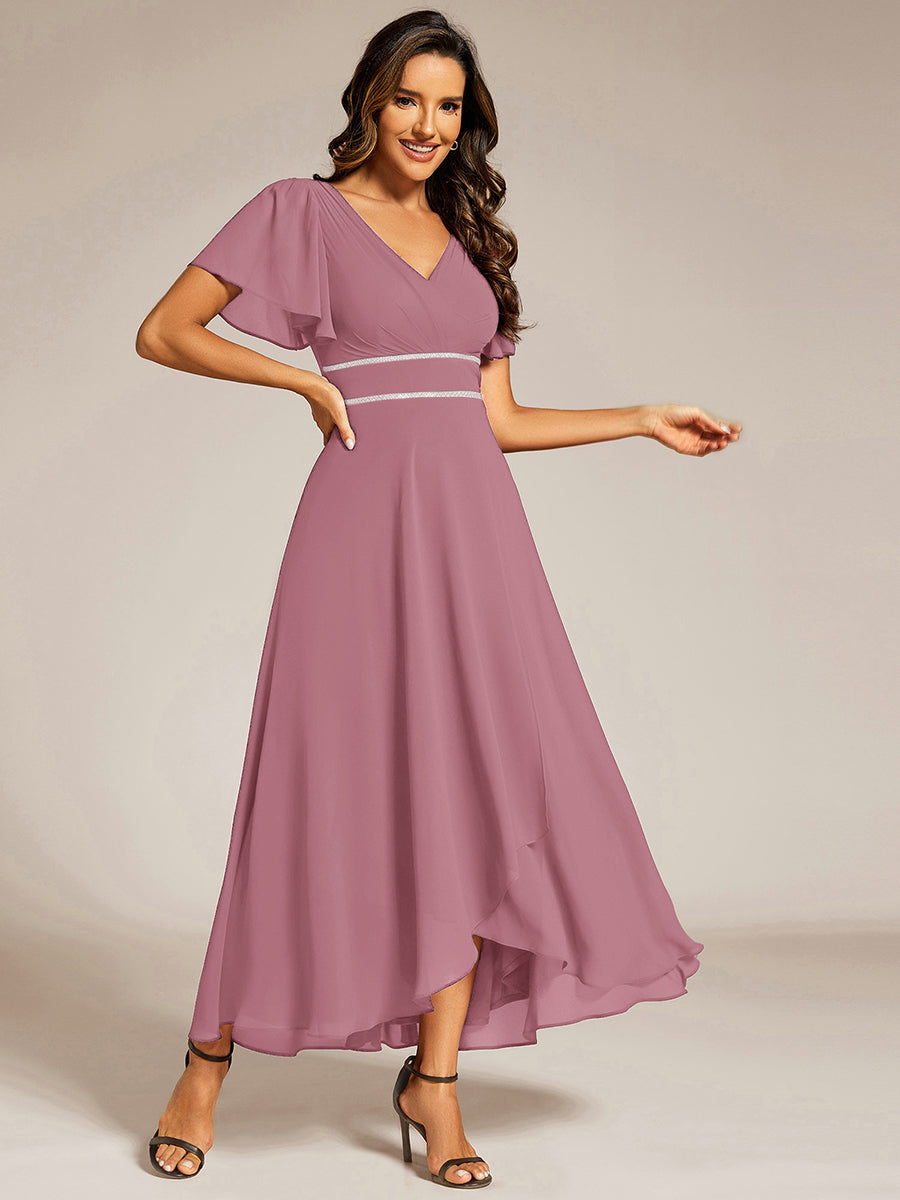 Robe de soirée formelle en mousseline de soie à double col en V et taille ajustée #Couleur_Orchidee