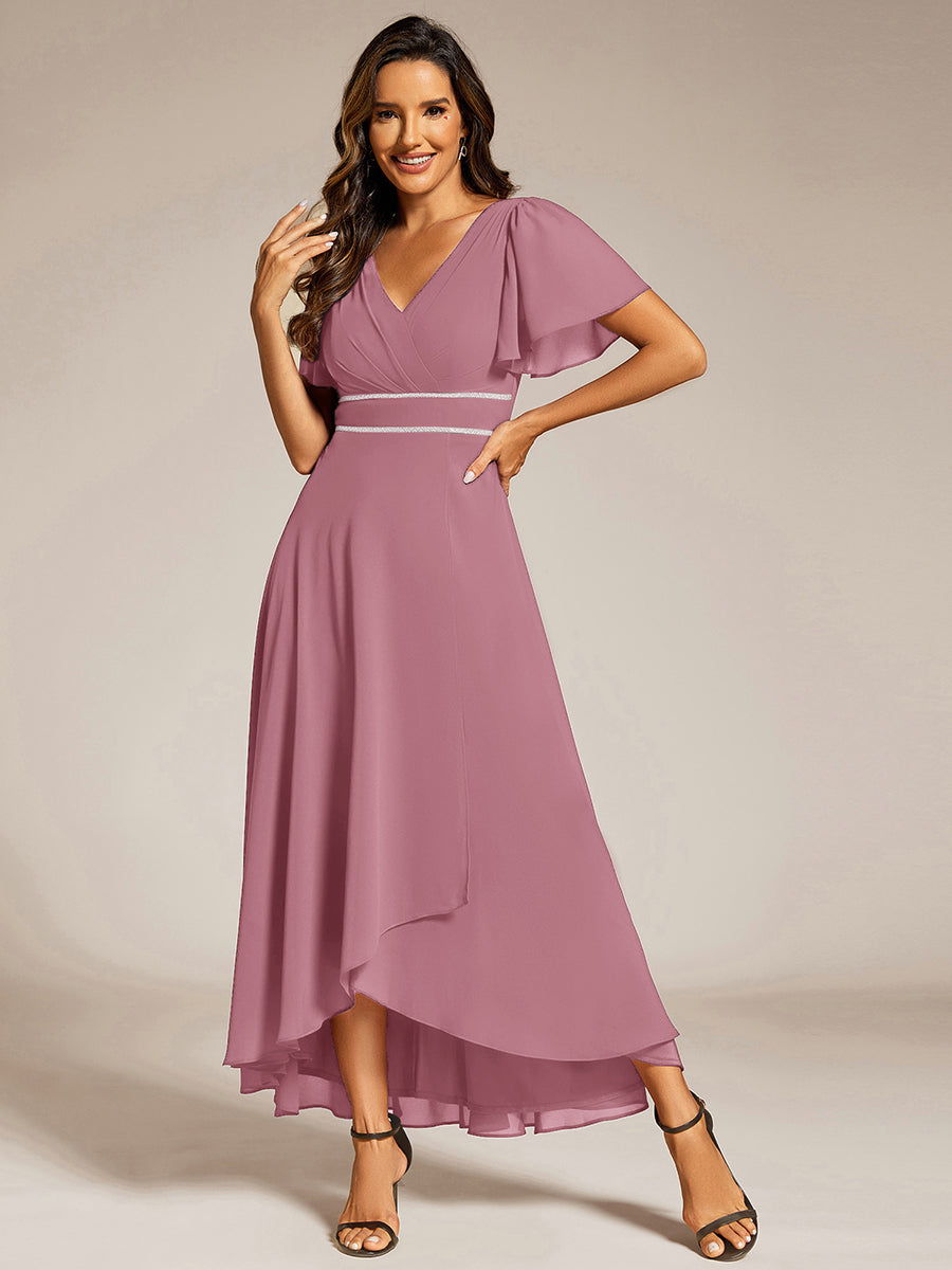 Robe de soirée formelle en mousseline de soie à double col en V et taille ajustée #Couleur_Orchidee