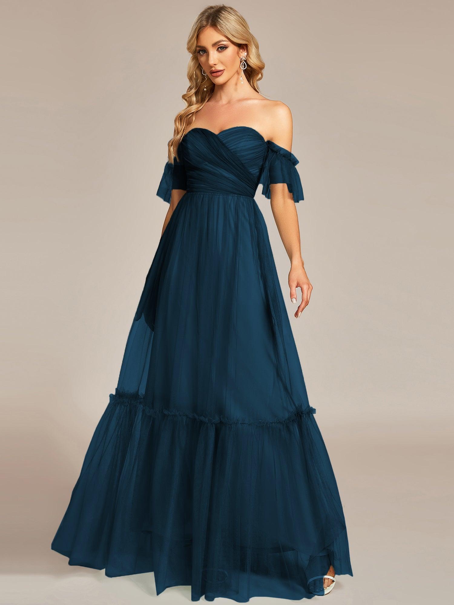 Taille personnalisée Robe de soirée Tulle plissée épaules dénudées #Couleur_Bleu Sarcelle