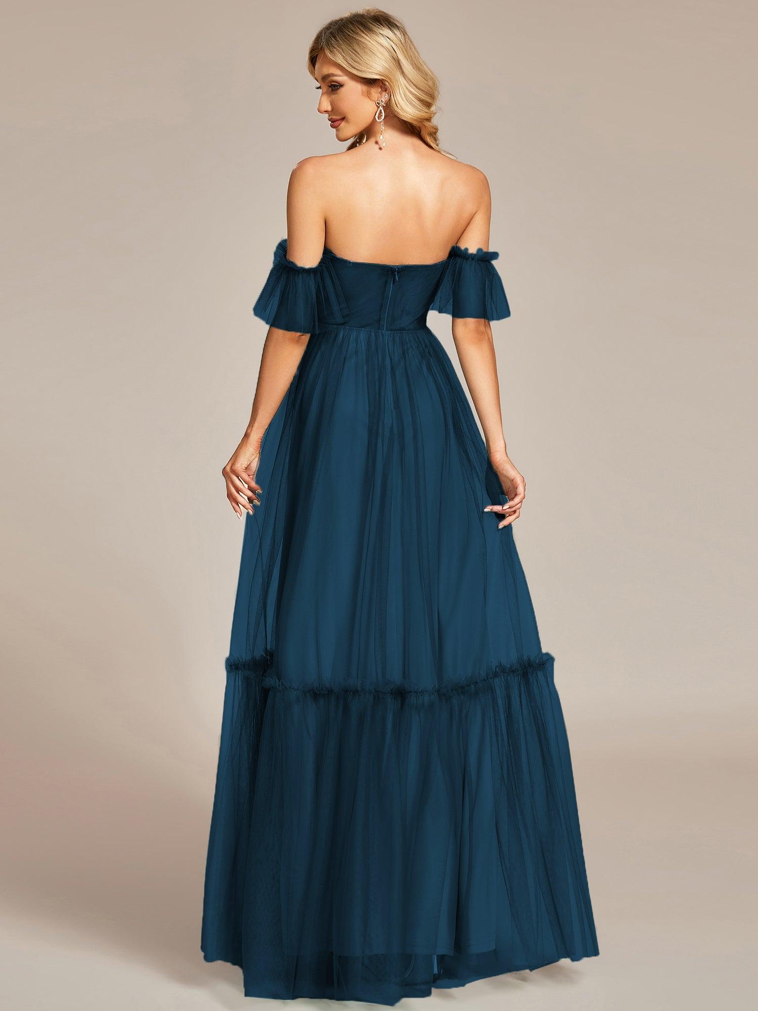 Taille personnalisée Robe de soirée Tulle plissée épaules dénudées #Couleur_Bleu Sarcelle