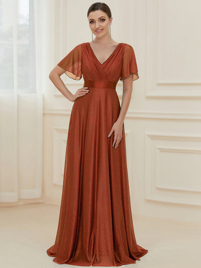 ever LIORÉ|Robe de soirée longue scintillante à col en V et à manches flottantes