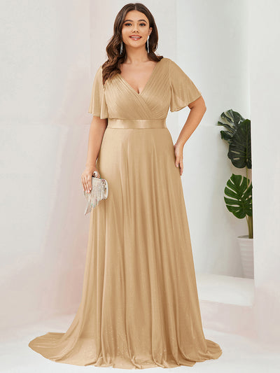 pretty LIORÉ|Robe de soirée grande taille manches courtes et col en V