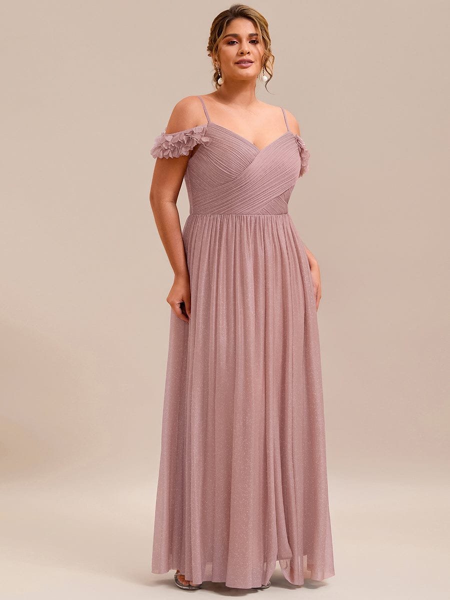 Robe D'invité De Mariage En Mousseline De Soie Mi-Longue Plissée à Manches à Volants Et Col En V #Couleur_Rose

