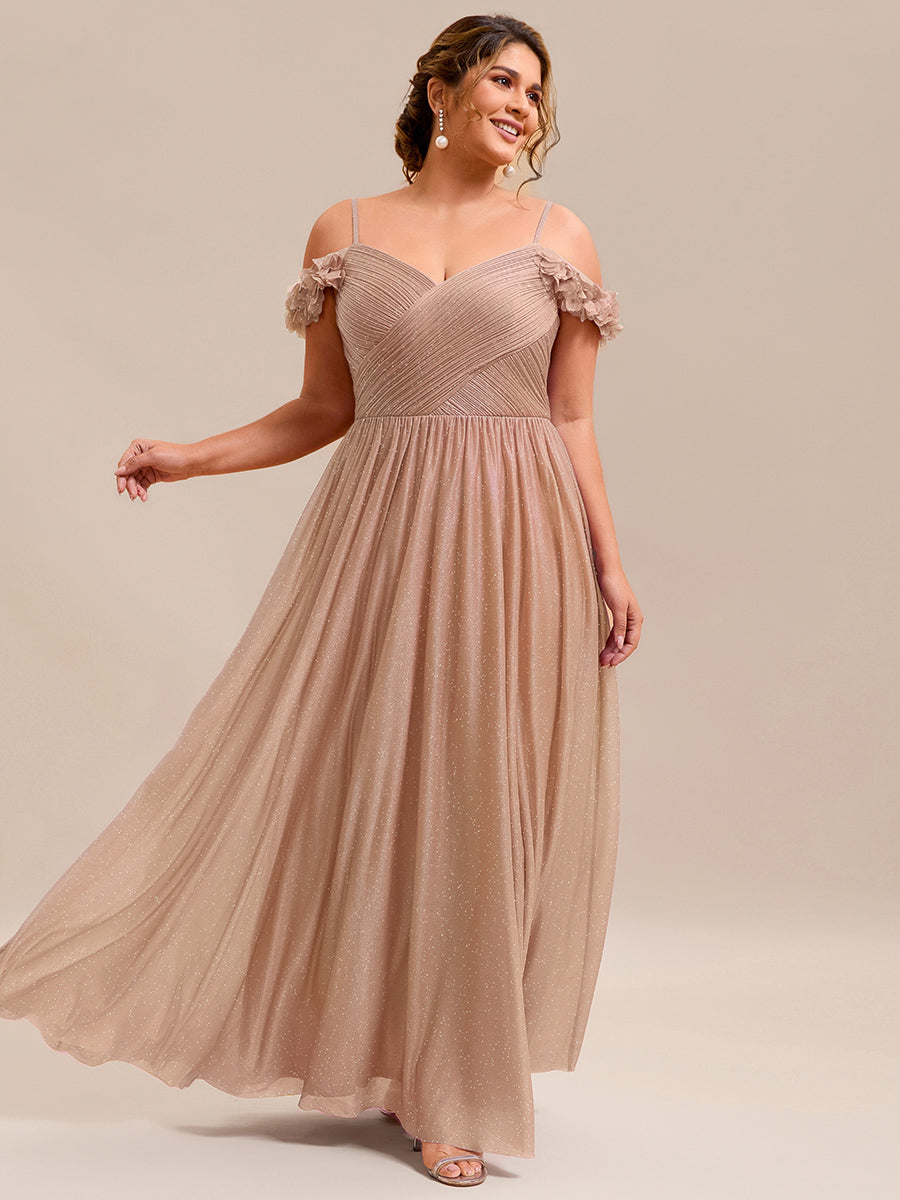 Robe D'invité De Mariage En Mousseline De Soie Mi-Longue Plissée à Manches à Volants Et Col En V #Couleur_Or Rose