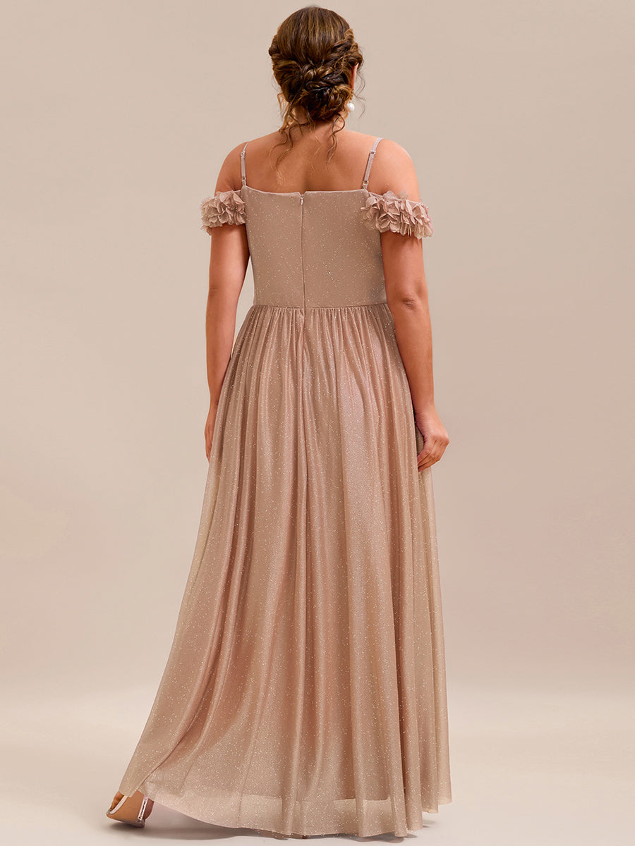 Robe D'invité De Mariage En Mousseline De Soie Mi-Longue Plissée à Manches à Volants Et Col En V #Couleur_Or Rose