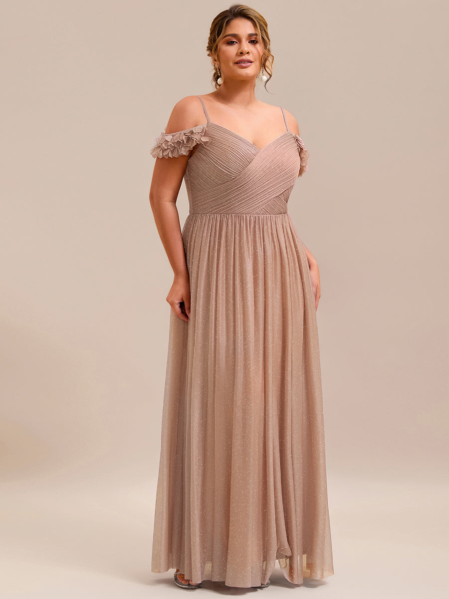 Robe D'invité De Mariage En Mousseline De Soie Mi-Longue Plissée à Manches à Volants Et Col En V #Couleur_Or Rose