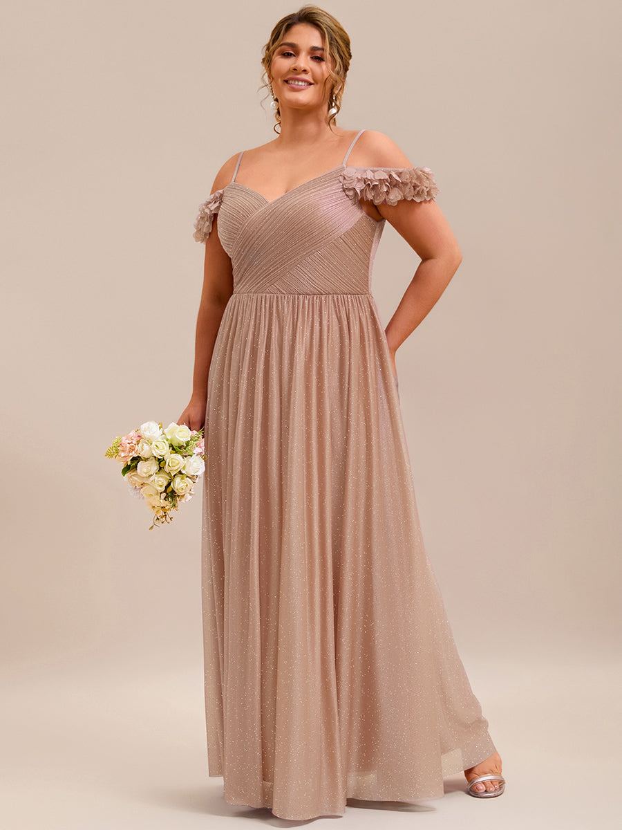 Robe D'invité De Mariage En Mousseline De Soie Mi-Longue Plissée à Manches à Volants Et Col En V #Couleur_Or Rose