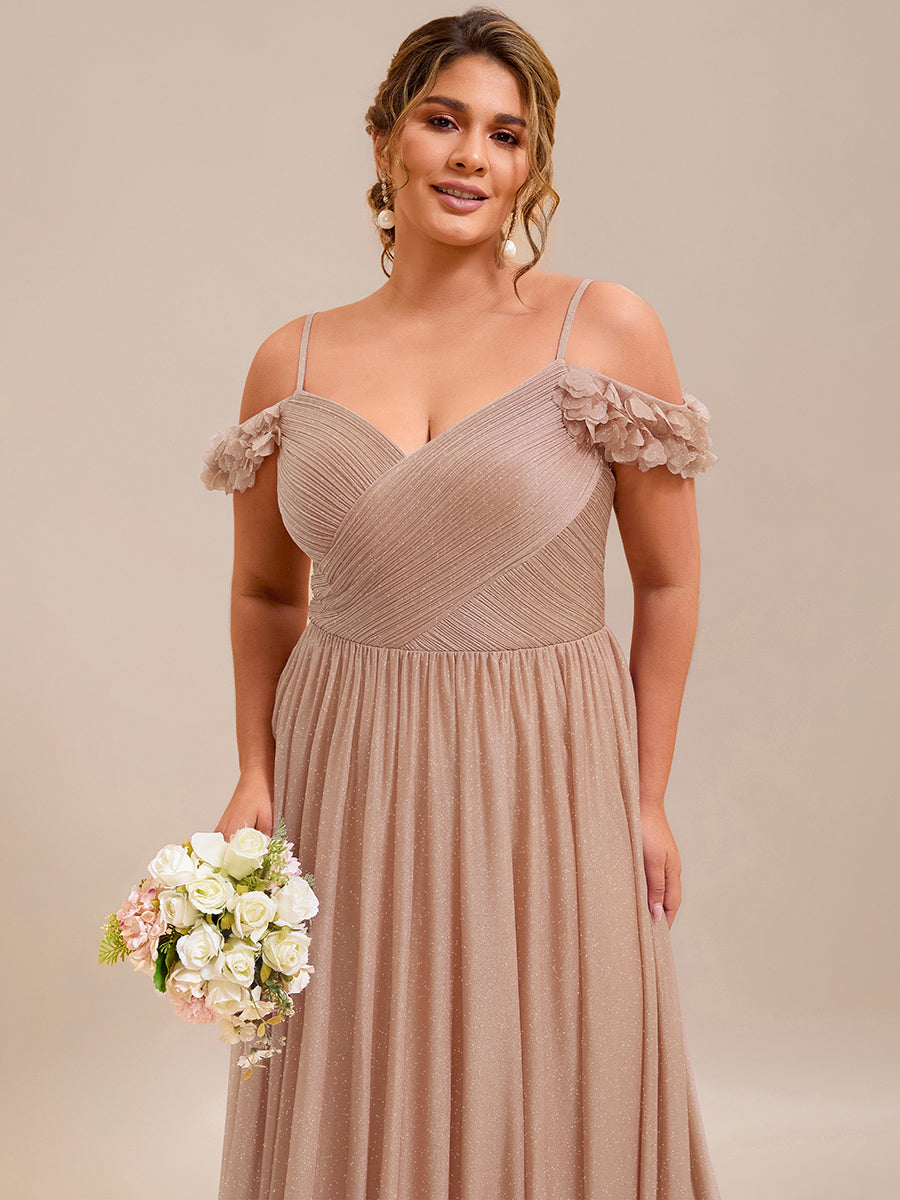 Robe D'invité De Mariage En Mousseline De Soie Mi-Longue Plissée à Manches à Volants Et Col En V #Couleur_Or Rose