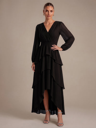 Robe longue en mousseline à manches longues avec volants