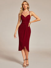 Robe mariage invité élégante plissée longueur dos nu à haute élasticité #Couleur_Bordeaux