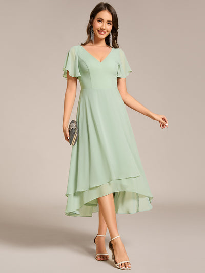 ever AALIA|Robe Mariage Invitée haute-basse mousseline col en V Manches à volants