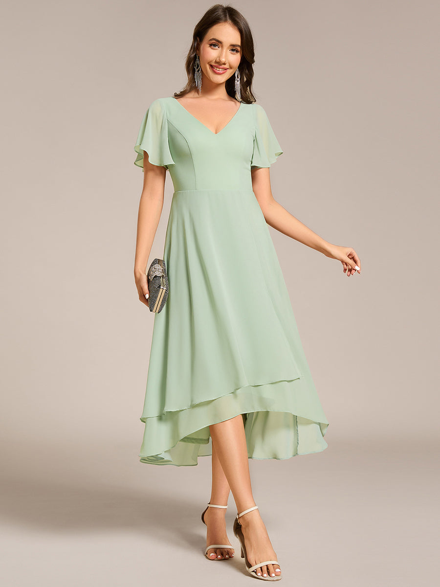 Robe de soirée longue scintillante à col en V et à manches flottantes #Couleur_Menthe Verte