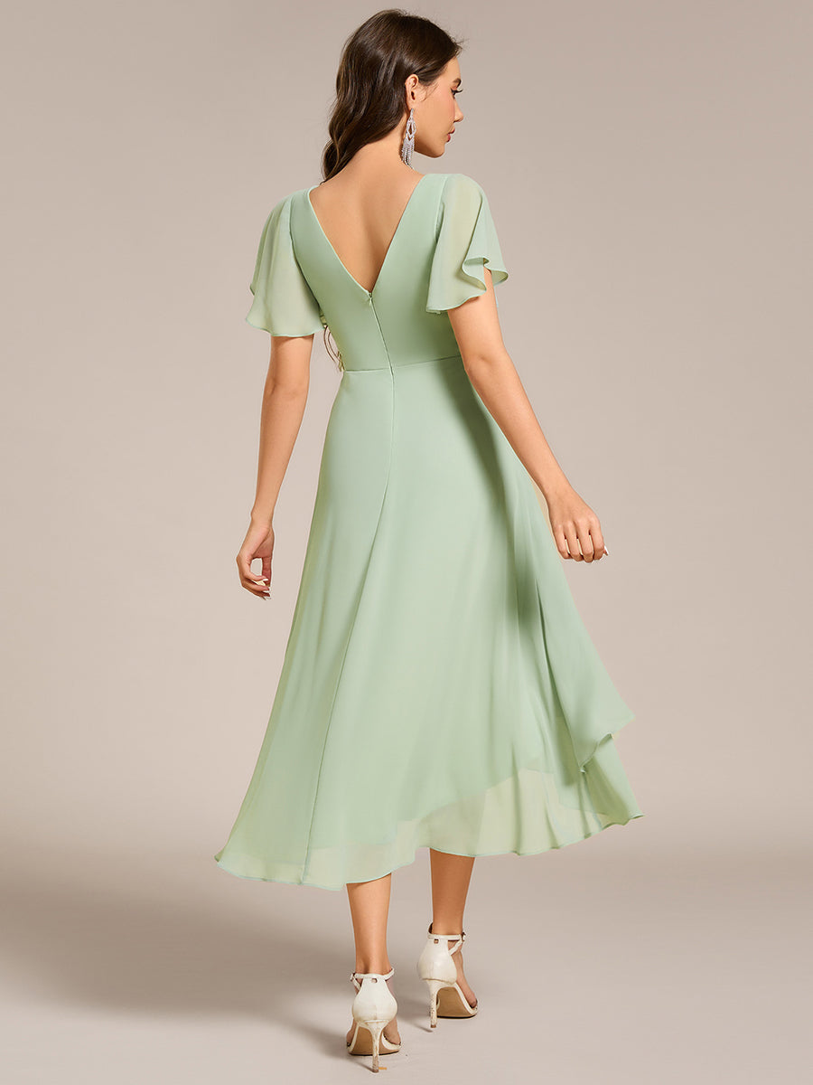 Robe de soirée longue scintillante à col en V et à manches flottantes #Couleur_Menthe Verte