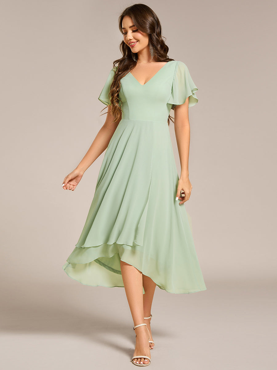 Robe de soirée longue scintillante à col en V et à manches flottantes #Couleur_Menthe Verte