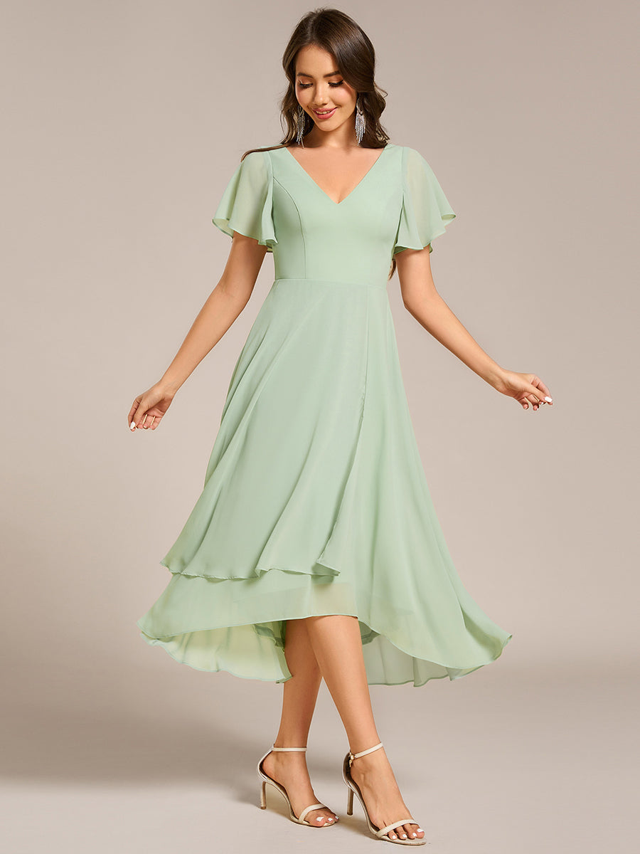 Robe de soirée longue scintillante à col en V et à manches flottantes #Couleur_Menthe Verte