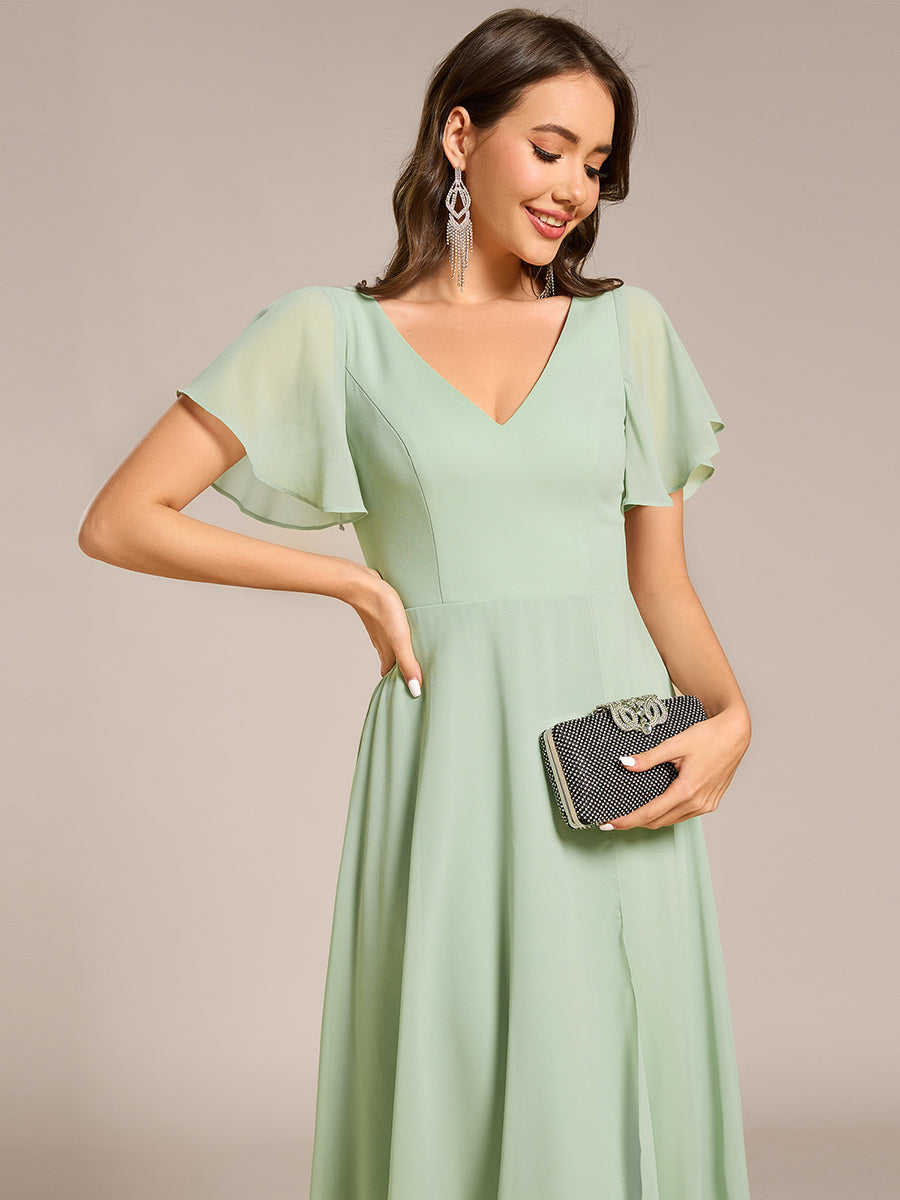 Robe de soirée longue scintillante à col en V et à manches flottantes #Couleur_Menthe Verte