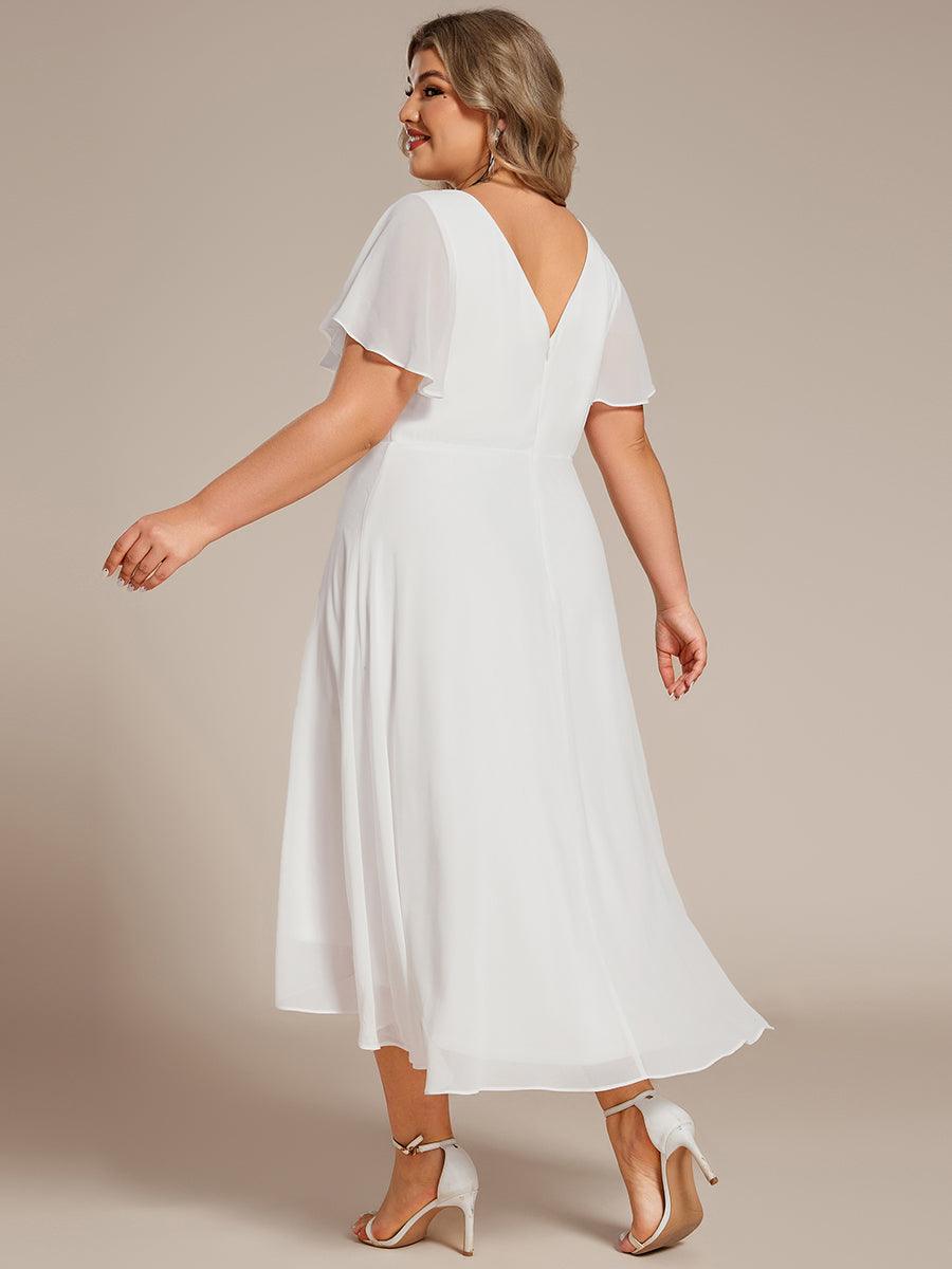 Robe Mariage Invitée haute-basse mousseline col en V Manches à volants #Couleur_Blanc